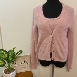 Pastel pink almost famous two piece fuzzy sweater set